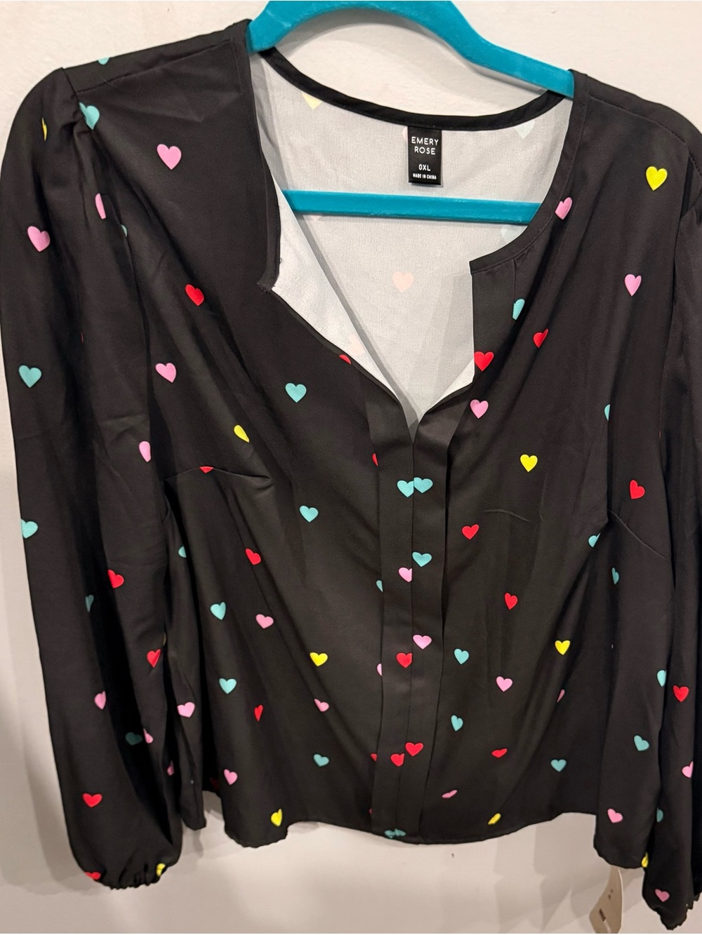 Emery Rose Black Heart Print Blouse
